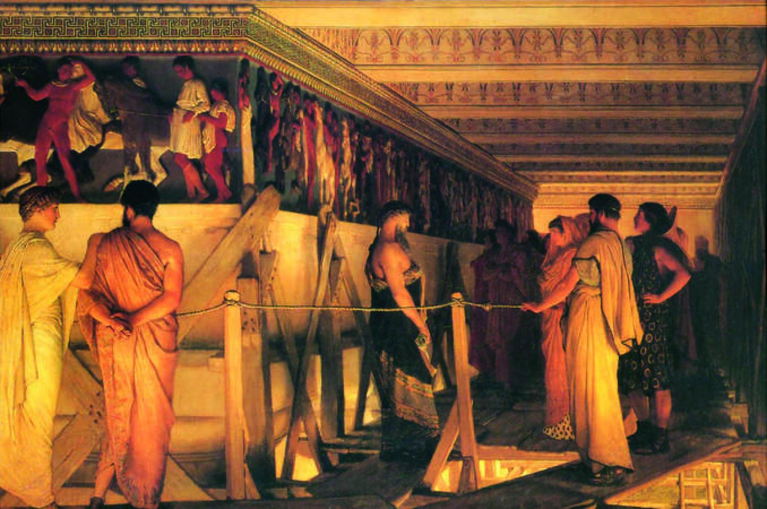 Lawrence Alma-Tadema. Fidia mostra a Pericle e ai suoi amici il fregio del Partenone, 1868. Birmingham, Museum and Art Gallery.